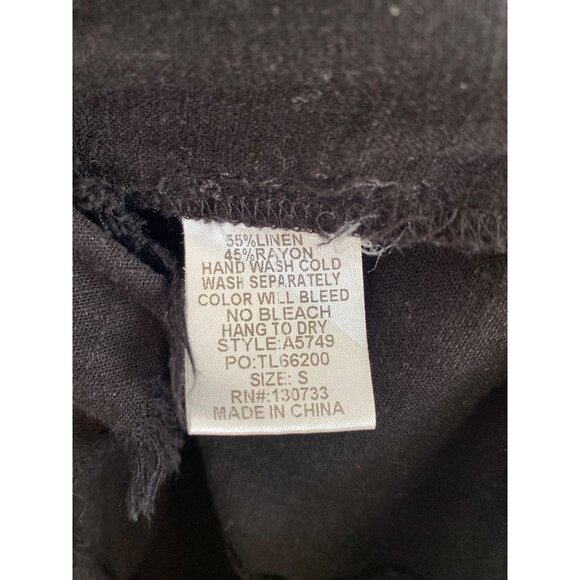 Umgee Black Linen Blend Fringe Hem Short Sleeve Tiered Dress With Pockets Size S - Picture 7 of 7